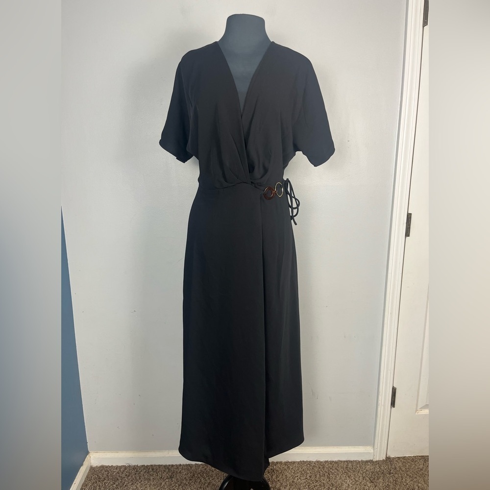 New MANGO Women's Hoop Detail Wrap Dress size small black - Picture 3 of 9